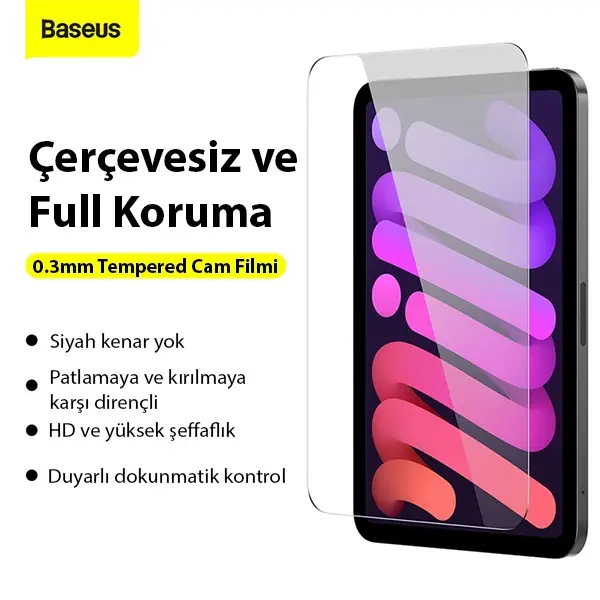 Baseus 0.3mm iPad Mini 6 (2021) ve Mini 7 (2024) Tempered Cam Ekran Koruyucu-(5775)