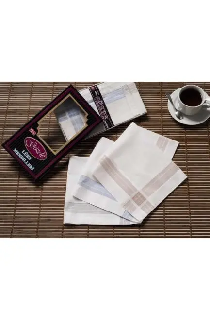 Siyah Kutulu 42x42 cm Düzine 12 Adet Kumaş Mendil-GM 03