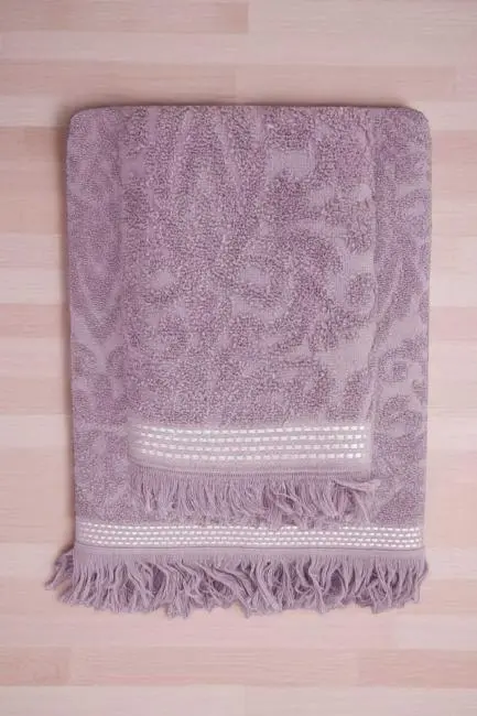 2 Parça Jakarlı Banyo Havlu Takımı %100 Pamuklu 90x150 Cm Arden Mor