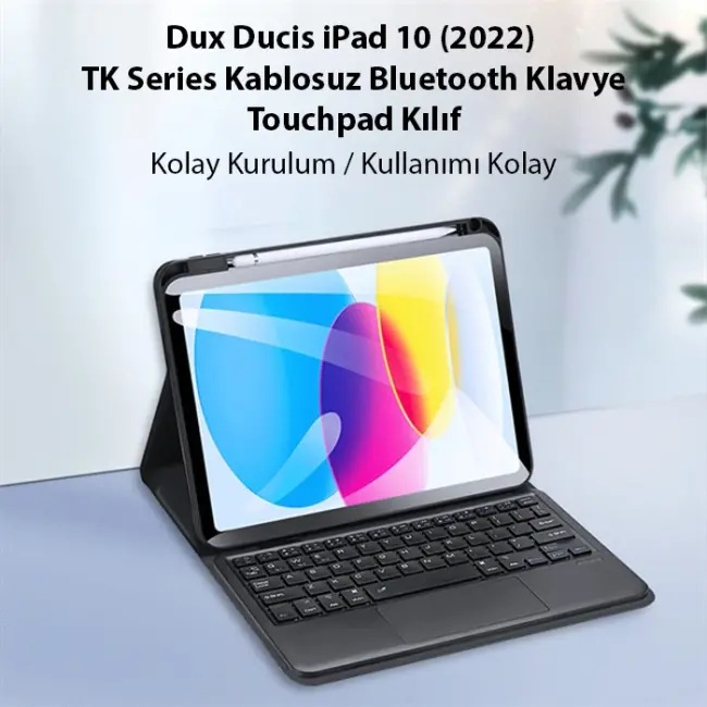 Dux Ducis iPad 10 (2022) TK Series Kablosuz Bluetooth Klavye Touchpad Kılıf-(5775)