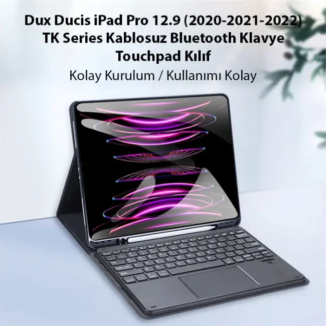Dux Ducis iPad Pro 12.9 (2020/2021/2022) TK Series Kablosuz Bluetooth Klavye Touchpad Kılıf-(5775)
