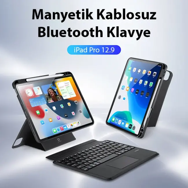 Dux Ducis iPad Pro 12.9 DK Series Kablosuz Bluetooth Klavye Touchpad Kılıf-(5775)