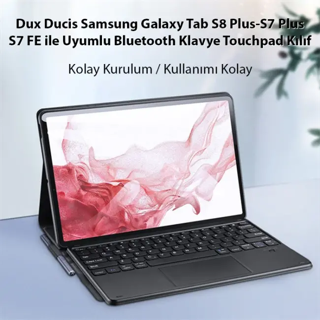 Dux Ducis SM Galaxy Tab S8 Plus-S7 Plus-S7 FE ile Uyumlu Bluetooth Klavye Touchpad Kılıf-(5775)