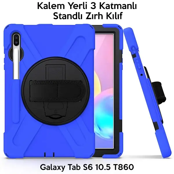 Ally Sm Galaxy Tab S6 10.5 T860 Shockproof 3 Katmanlı Standlı Zırh Kılıf Kalem Yerli-(5775)