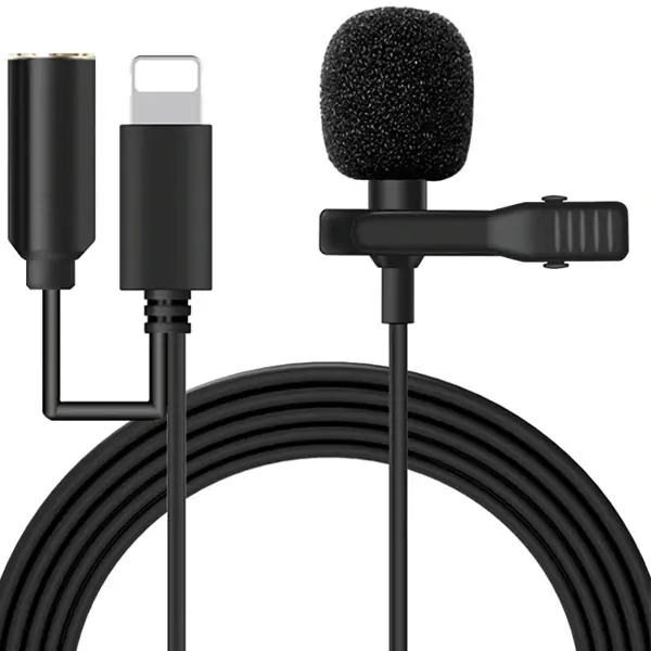 ALLY iPhone Lightning Yaka Mikrofonu+3.5MM jack Profesyonel Youtuber Mikrofonu-(5775)