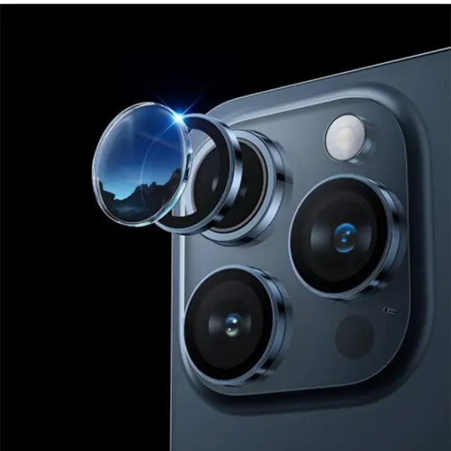 HOCO Crystal Clear iPhone 15 Pro-15 Pro Max HD 3D Metal Çerçeveli Kamera Koruyucu Lens-(5775)