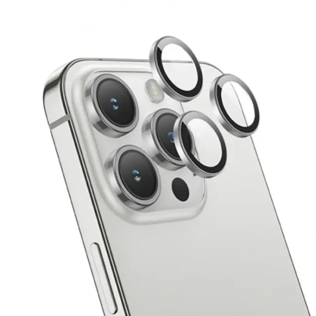 HOCO Crystal Clear iPhone 15 Pro-15 Pro Max HD 3D Metal Çerçeveli Kamera Koruyucu Lens-(5775)