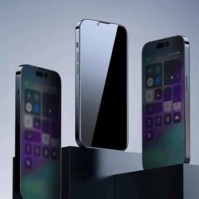 Baseus Crystal iPhone 15 Pro Max Privacy Full Koruma Tempered Cam Ekran Koruyucu 2 Adet Set-(5775)