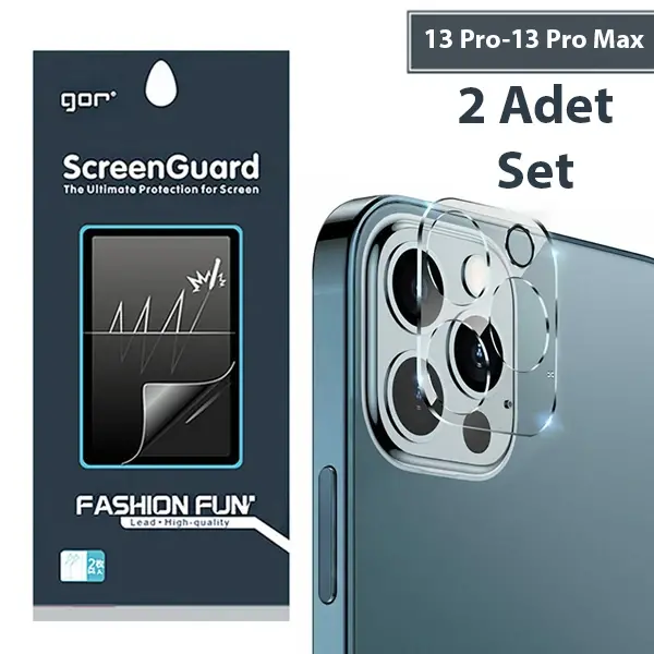 GOR İPhone 13 Pro 13 Pro Max 3D Tempered Cam Kamera Koruyucu 2Adet Set-(5775)