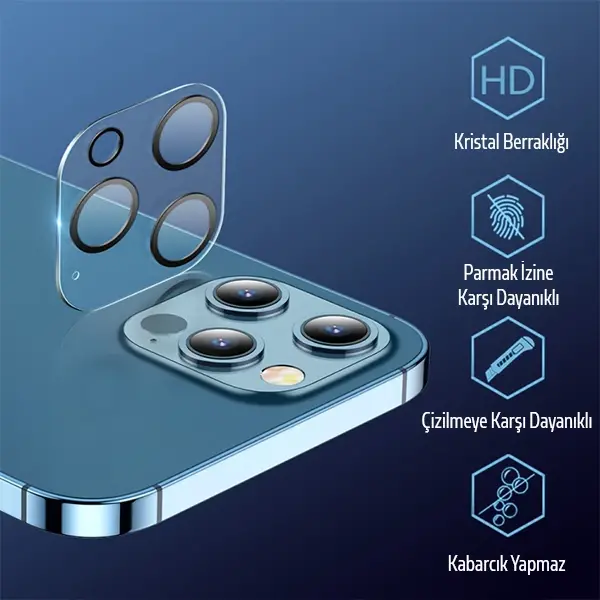 ALLY İPhone 12 Pro 6.1 3D Full Tempered Glass Cam Kamera Koruyucu-(5775)