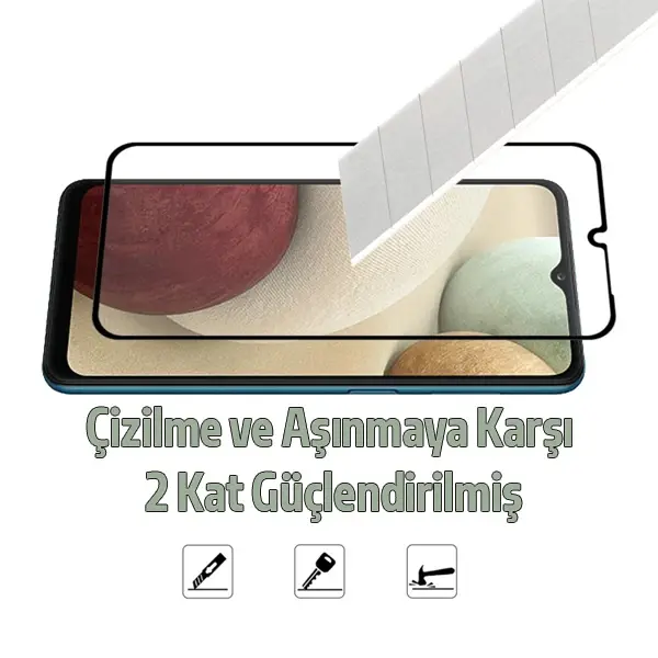 SM Galaxy A12 Full Glue Full Kaplama Tempered Cam Ekran Koruyucu-(5775)