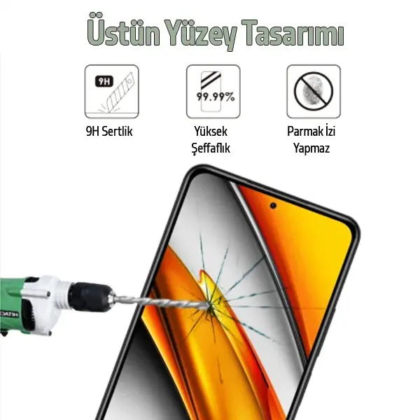 Xiaomi Poco F3 Full Glue Full Kaplama Tempered Cam Ekran Koruyucu-(5775)