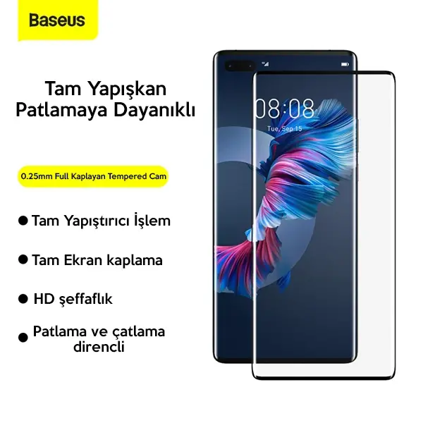 Baseus Huawei Mate40 Pro/Pro+/RS Porsche Design Full 0.25mm Kırılmaz Cam Ekran Koruyucu-(5775)