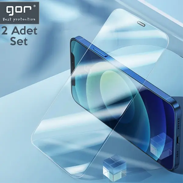 GOR İPhone 12/12 Pro 6.1 Best Full Tempered Cam Ekran Koruyucu 2Adet+Takma Aparatı-(5775)