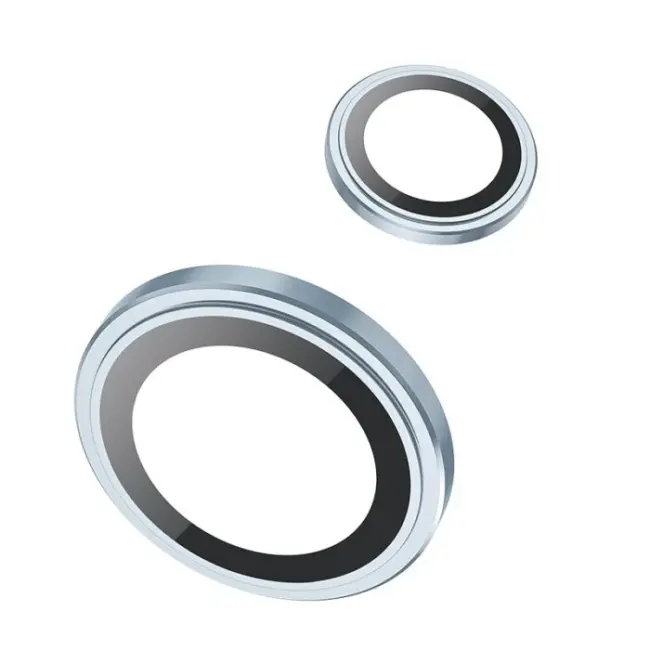 HOCO Crystal Clear iPhone 15-15 Plus HD 3D Metal Çerçeveli Kamera Koruyucu Lens-(5775)