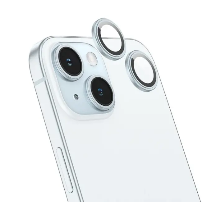 HOCO Crystal Clear iPhone 15-15 Plus HD 3D Metal Çerçeveli Kamera Koruyucu Lens-(5775)