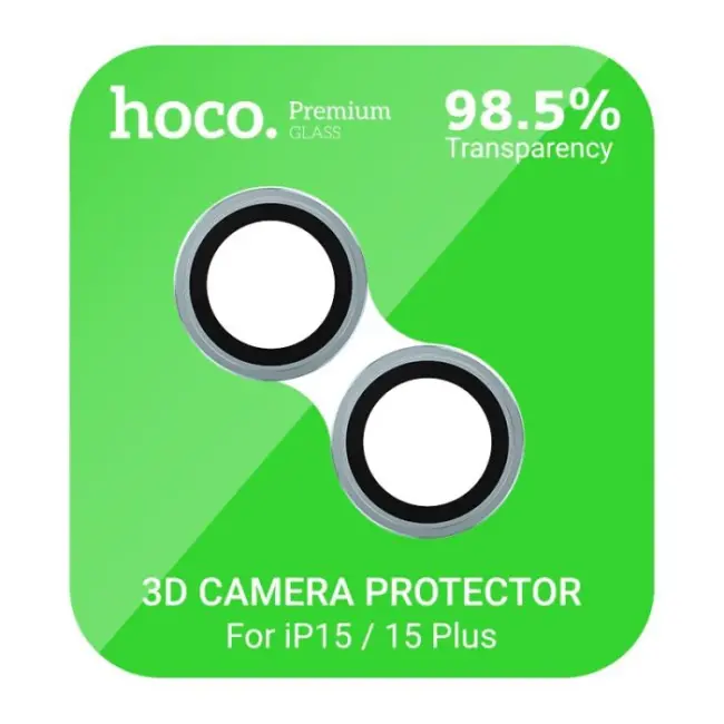 HOCO Crystal Clear iPhone 15-15 Plus HD 3D Metal Çerçeveli Kamera Koruyucu Lens-(5775)