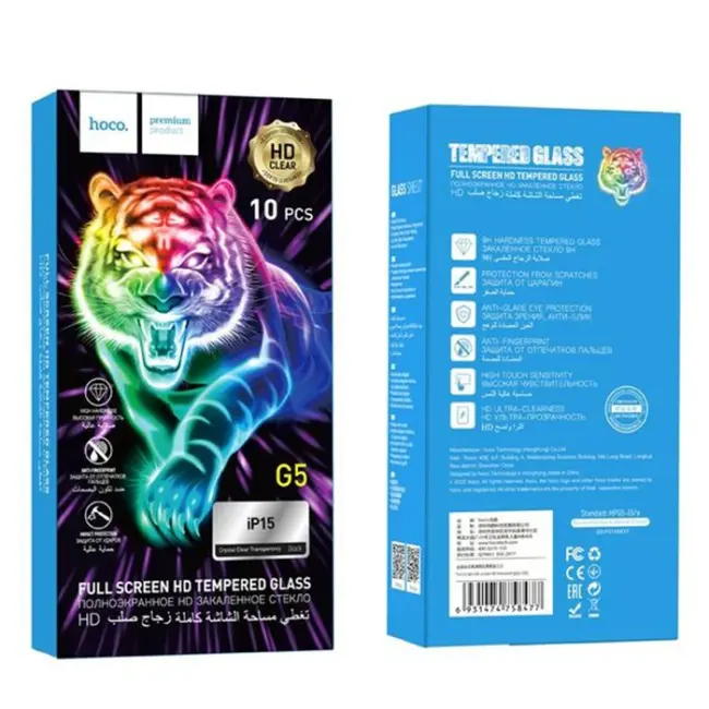 HOCO iPhone 15 Full HD Tempered Kırılmaz Cam Ekran Koruyucu 10 Adet set-(5775)