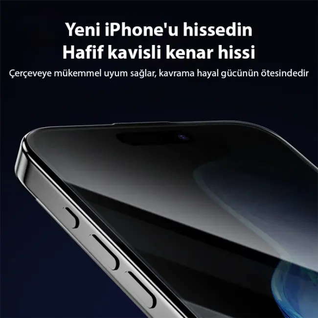 Ally iPhone 14 Pro Privacy Hayalet Full Koruma Tempered Cam Ekran Koruyucu-(5775)