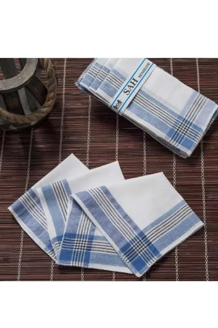 Şah 30x30 cm 12 Adet Kumaş Mendil Şah Mavi