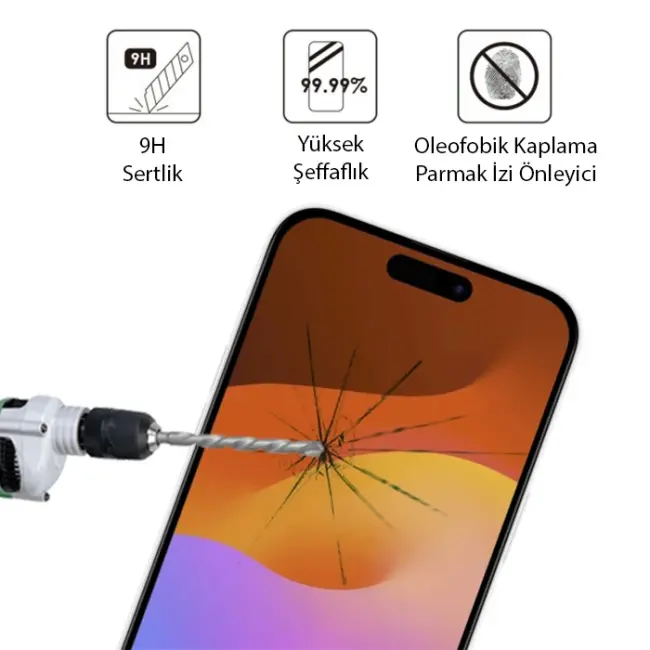 Ally iPhone 15 Pro Full Glue Tempered Kırılmaz Cam Ekran Koruyucu-(5775)