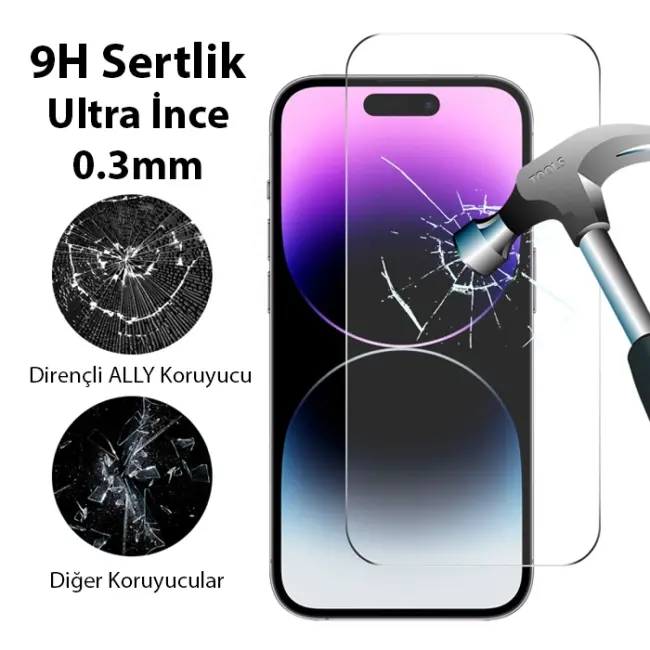 Ally iPhone 15 Pro Full HD Tempered Kırılmaz Cam Ekran Koruyucu-(5775)