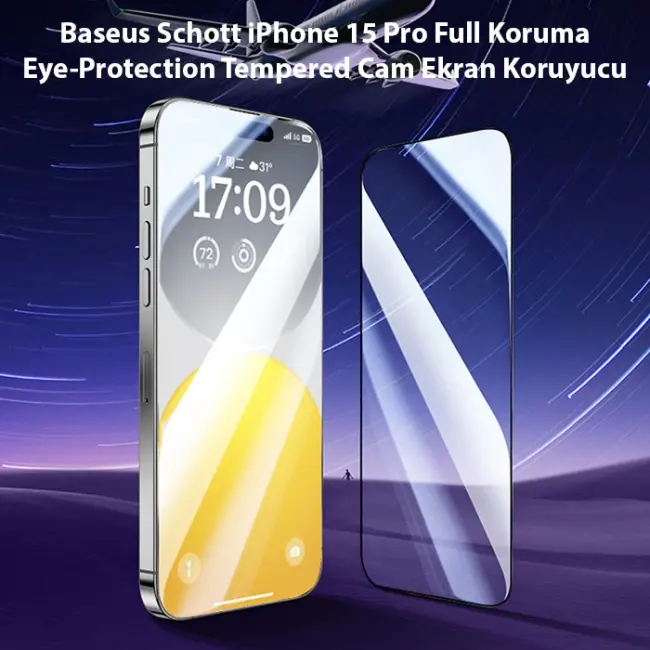 Baseus Schott iPhone 15 Pro Full Koruma Eye-Protection Tempered Cam Ekran Koruyucu-(5775)