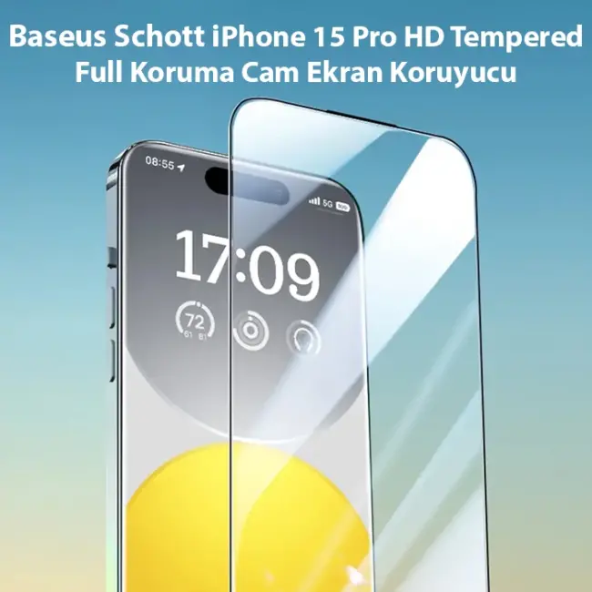 Baseus iPhone 15 Pro HD Tempered Full Koruma Cam Ekran Koruyucu-(5775)