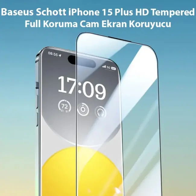 Baseus Schott iPhone 15 Plus HD Tempered Full Koruma Cam Ekran Koruyucu-(5775)