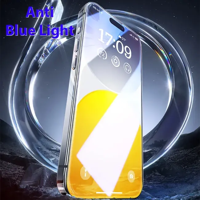 Baseus iPhone 15 Full Koruma Anti Mavi Işık Tempered Cam Ekran Koruyucu-(5775)