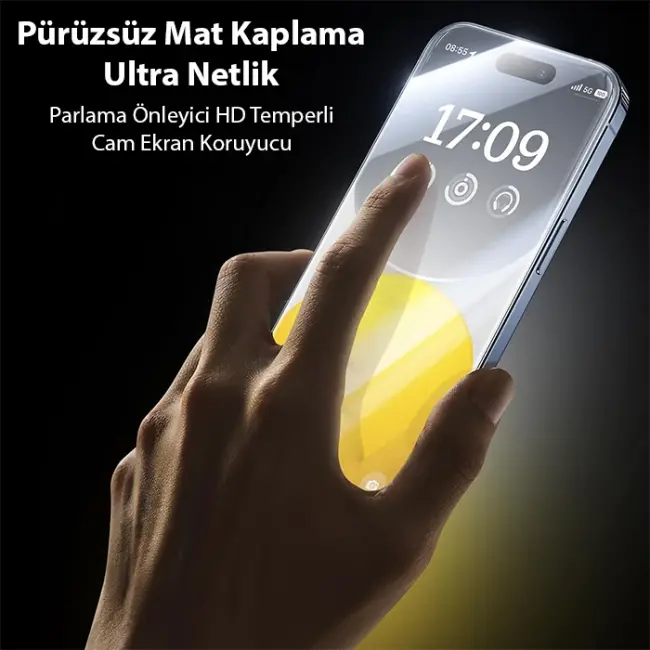 Baseus Crystalline iPhone 15 Pro Full Koruma Anti Mavi Işık Tempered Cam Ekran Koruyucu-(5775)