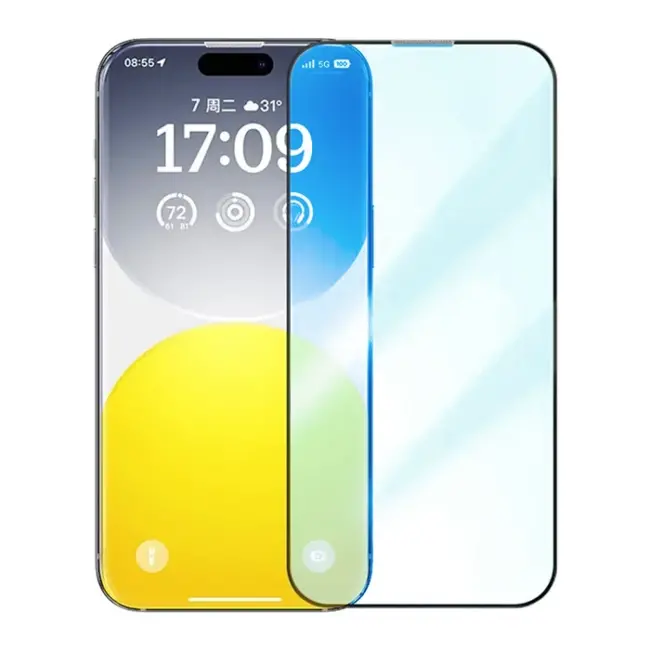 Baseus Crystalline iPhone 15 Pro Max Full Koruma Anti Mavi Işık Tempered Cam Ekran Koruyucu-(5775)