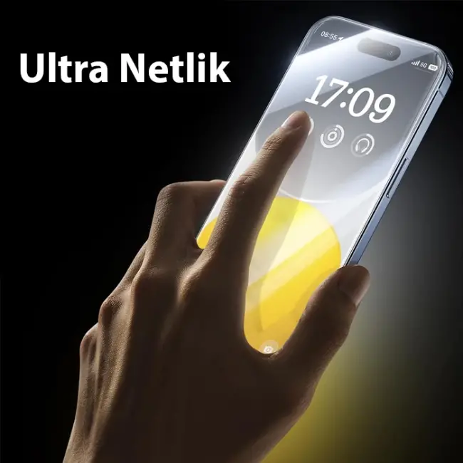 Baseus Crystalline iPhone 15 için Parlama Önleyici Tempered Cam Ekran Koruyucu-(5775)