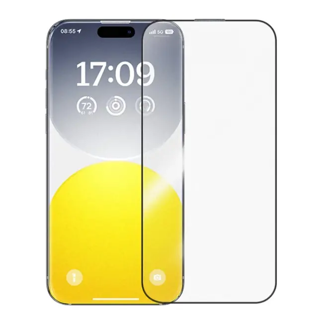 Baseus Crystalline iPhone 15 Pro max için Parlama Önleyici Tempered Cam Ekran Koruyucu-(5775)