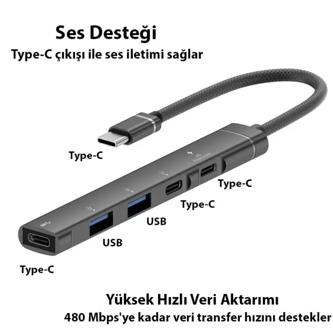 Ally HB01 5In1 Type C Dönüştürücü  Adaptör Hub Çoklayıcı-(5775)