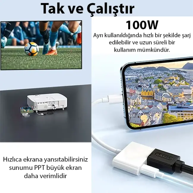 ALLY Type C To 4k Hdmı 100w Type C Çevirici İPhone 15 İPhone 16 Android-(5775)