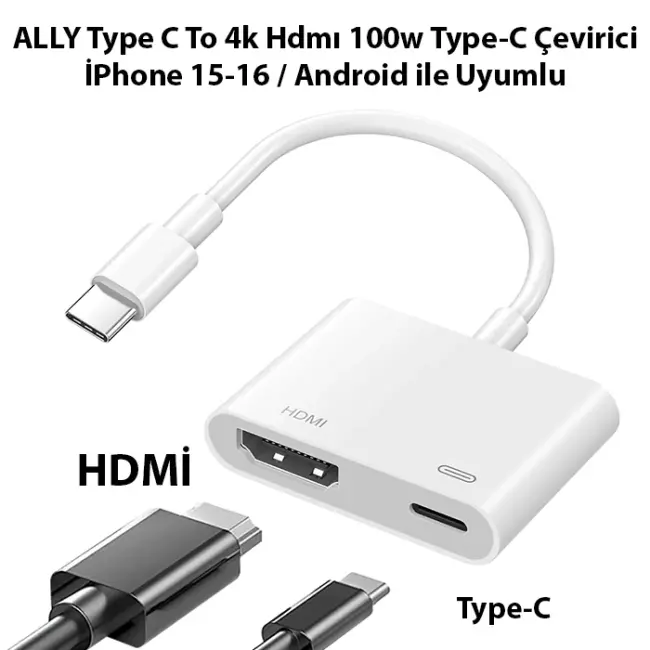 ALLY Type C To 4k Hdmı 100w Type C Çevirici İPhone 15 İPhone 16 Android-(5775)