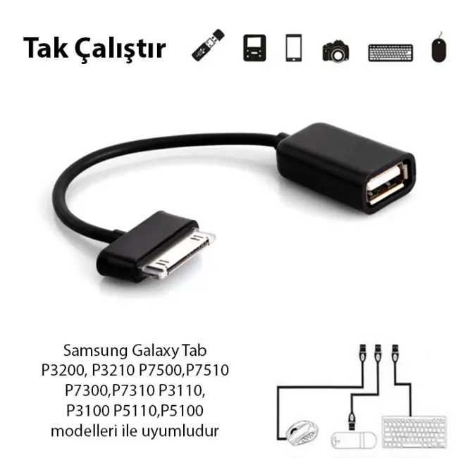 Ally Galaxy Tab P3200 P3210 P7500P7510P7300P7310 P3110 P3100 P5110P5100 Usb Otg Kablo-(5775)