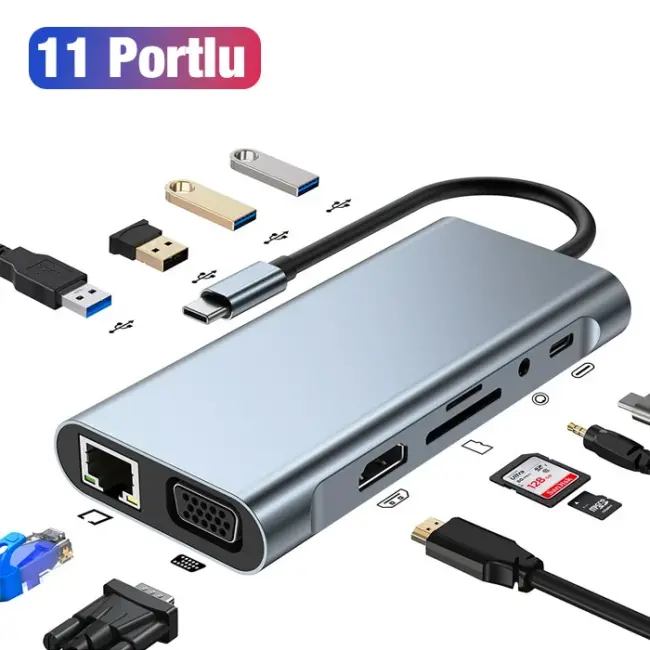 ALLY BYL-2110 11in1 Multifonksiyonlu Type-C Hub Adaptör Dönüştürücü-(5775)