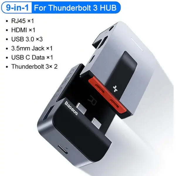 Baseus Armor Age 9in1 Type-C Çok Fonksiyonlu HUB HDMI RJ45 USB 3.0-(5775)