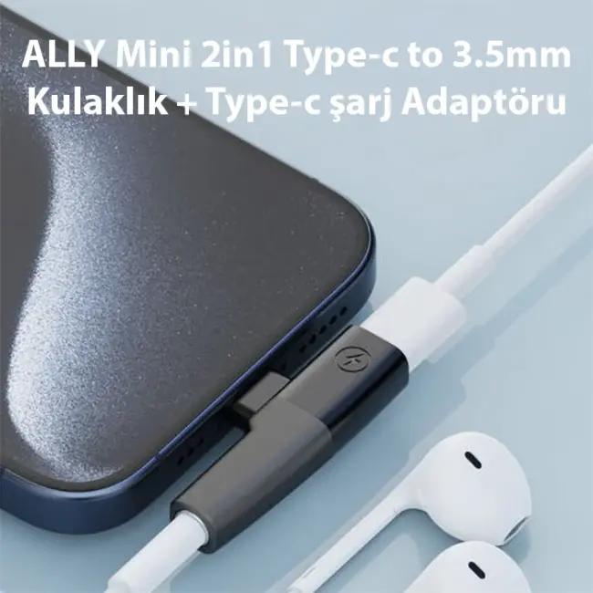 ALLY Mini 2in1 Type-c to 3.5mm Kulaklık + Type-c şarj Adaptöru-(5775)