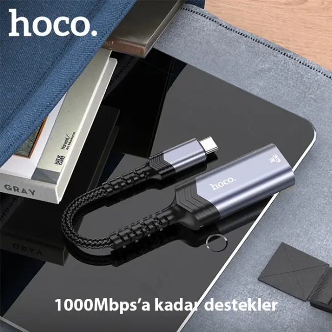 Hoco UA26 Type-c OTG RJ45 İnternet Adaptörü Dönüştürücü 1000 Mbps-(5775)
