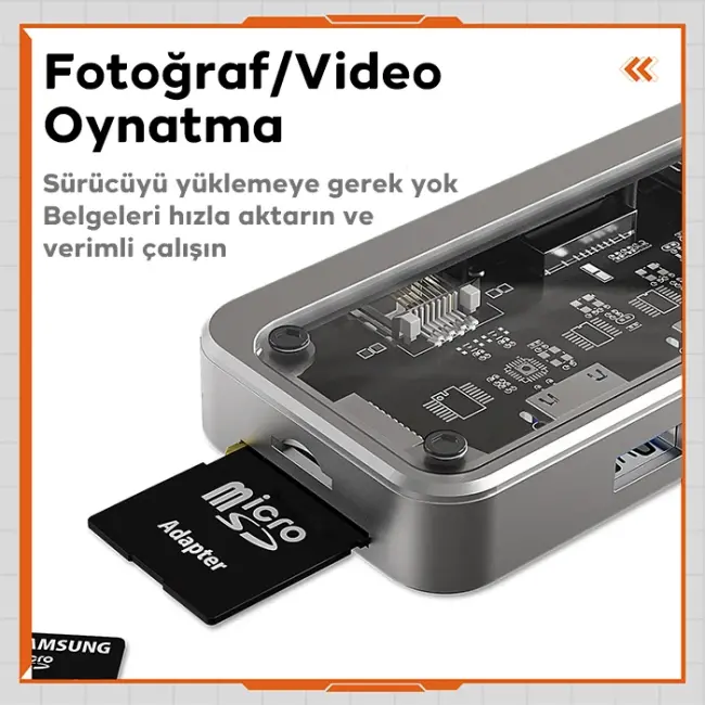 ALLY SW1V-PRO Type-c To USB3.0 3adet+ 3.5mm+ HDMI+ VGA+ SD + TF + Ethernet Çoğaltıcı Transparan Hub-(5775)