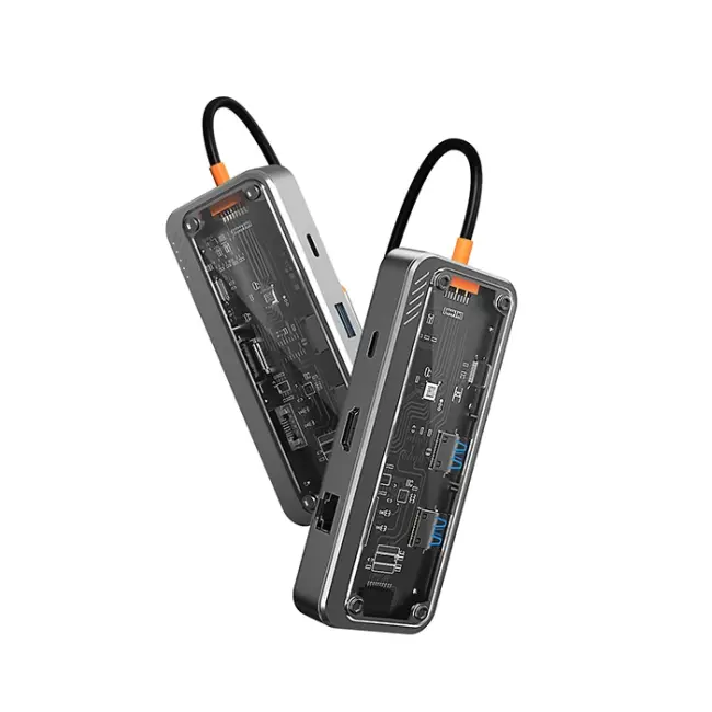 ALLY 8in1 Type-c To USB3.0 + USB2.0 + Type-c + PD + HDMI + SD + TF + Ethernet Çoğaltıcı Transparan H-(5775)