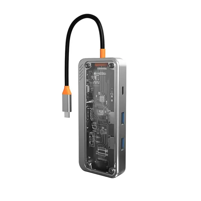 ALLY 8in1 Type-c To USB3.0 + USB2.0 + Type-c + PD + HDMI + SD + TF + Ethernet Çoğaltıcı Transparan H-(5775)