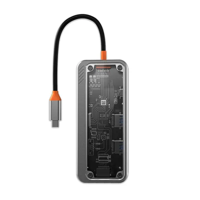 ALLY 8in1 Type-c To USB3.0 + USB2.0 + Type-c + PD + HDMI + SD + TF + Ethernet Çoğaltıcı Transparan H-(5775)