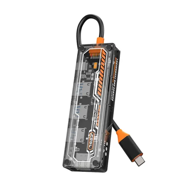 ALLY 5in1 Type-c To USB3.0 *4 + Type-c Çoğaltıcı Transparan Hub-(5775)