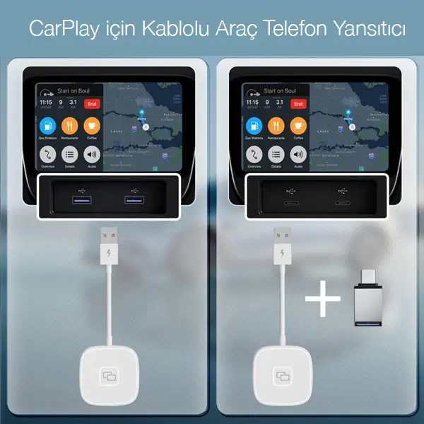 Apple iPhone USB+Lightning Carplay Mirror Adaptör Çevirici -Youtube Netflix Tiktok Video Yansıtıcı-(5775)