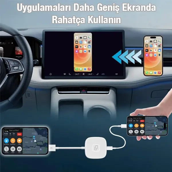 Apple iPhone USB+Lightning Carplay Mirror Adaptör Çevirici -Youtube Netflix Tiktok Video Yansıtıcı-(5775)