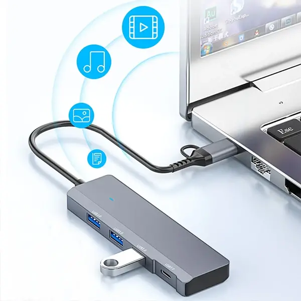 ALLY ADS-309D 4 Portlu USB+Type-C USB 3.0 Çoklayıcı Data HUB Adaptör-(5775)